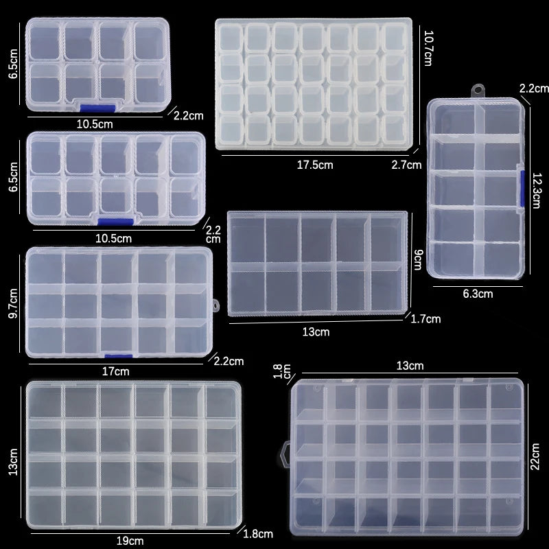 Adjustable Plastic Jewelry & Parts Organizer Box with Clear Lid