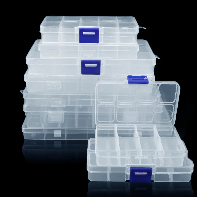 Adjustable Plastic Jewelry & Parts Organizer Box with Clear Lid