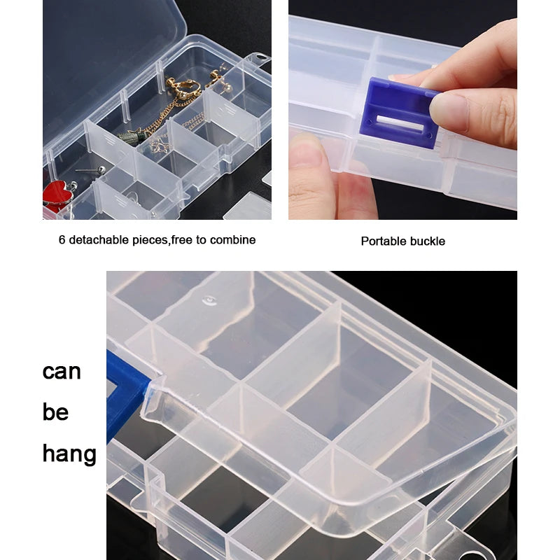 Adjustable Plastic Jewelry & Parts Organizer Box with Clear Lid